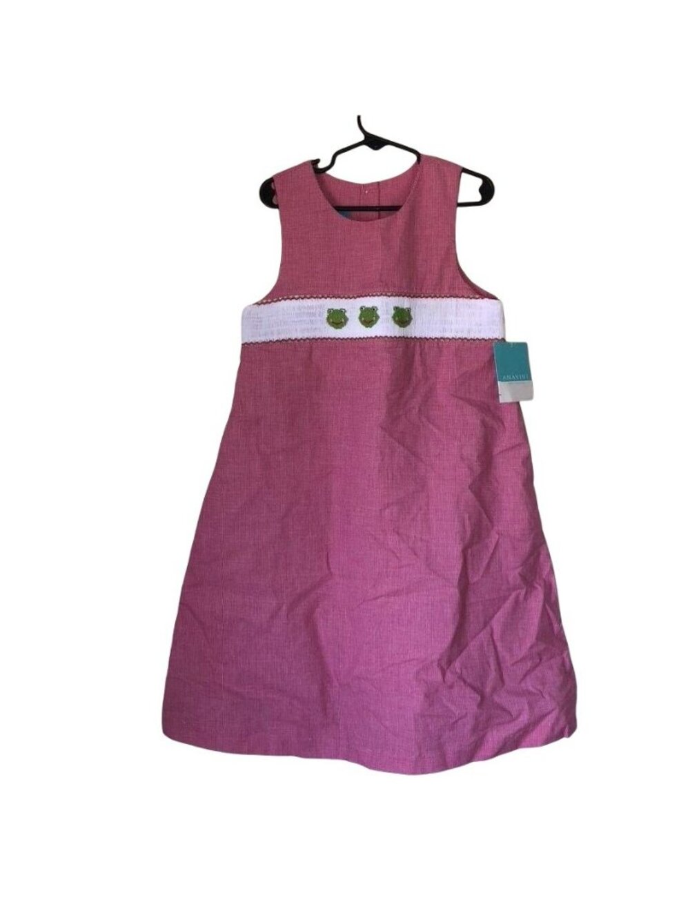 NWT Anavini Girls Hand Smocked Red Jumper Dress Frog Design - 100% Cotton Size 6